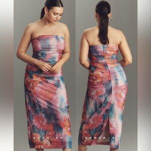 NWT $168 Anthropologie The Soleil Slim Strapless Ruched Mesh Dress XL Lined